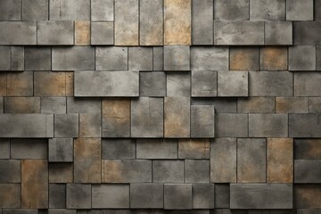 Obraz premium Symmetrical Square blocks room wall. Frontal empty stone indoor design. Generate Ai