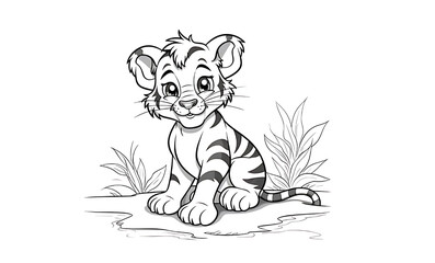 Simple coloring pages for children, tiger.