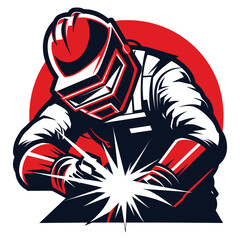 vector illustration of a fitter doing welding on a white background