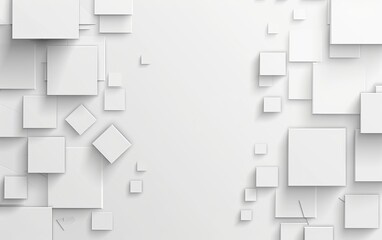 A minimalist white 3D abstract background with overlapping squares and rectangles