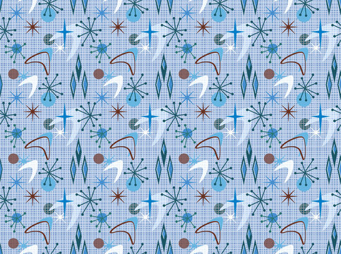 Baby Blue Retro 60's Geometric Seamless Repeat Pattern