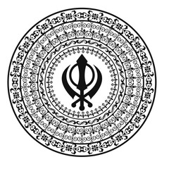 Sikh symbol khanda trendy Design with mandala art.
