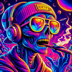 digital art vibrant colorful psychedelic cool hiphop alien smoking a blunt