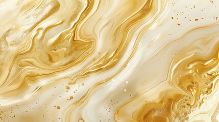 Gold liquid marble background, light white and gold style, swirls, gold color scheme, light yellow tones, delicate texture, flowing lines, high resolution, elegant atmosphere.