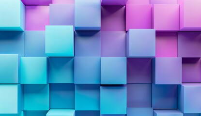 An eye-catching digital artwork featuring a grid of 3D cubes in various shades of purple, blue, and pink, creating a modern and vibrant geometric pattern