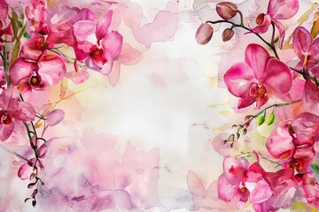 Orchid flowers bloom beautifully within this creative watercolor template