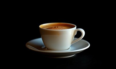 cup of hot coffee on black