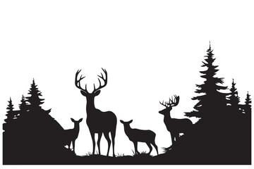 Vector silhouette of forest deer on white background