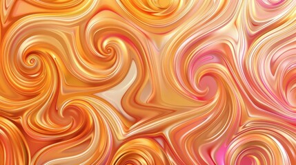 Obraz premium Golden and orange swirls with pink highlights, in an abstract style, for use as mobile phone wallpaper. The background is a vibrant gradient of gold to peach pink.