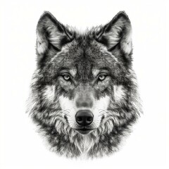 Black and white illustration with an animal - wolf. 8K resolution.