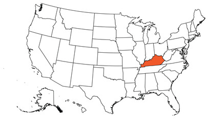 The outline of the US map with state borders. The US state of  Kentucky