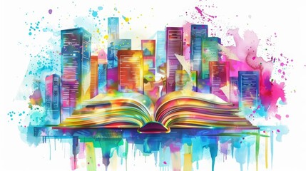 Venture into a futuristic library in a Kawaii creative futuristic charismatic water color painting