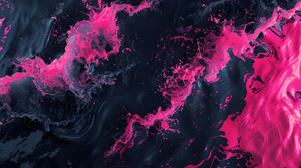 A powerful and dramatic collision of jet black and neon pink waves, their bold clash creating a striking visual impact reminiscent of modern art.
