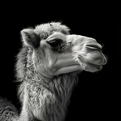 Black and white illustration with an animal - camel. 8K resolution.