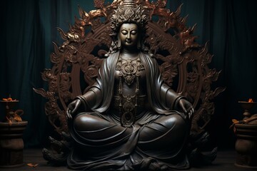 Serene Buddha statue nature. Temple god. Generate AI