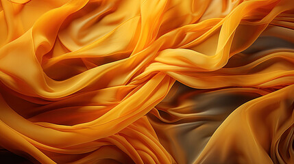 Fototapeta premium Contemporary Fluttering Yellow Color Silk Fabric in Space With Delicate Folds on Bokeh Background