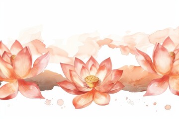 Gold-colored lotus flowers and leaves against a white background, embodying purity and enlightenment