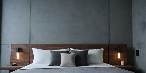 The modern bedroom interior design and concrete wall texture background