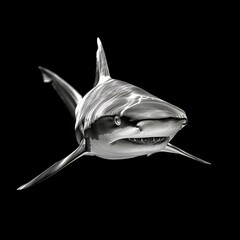 Black and white illustration with an animal - shark. 8K resolution.