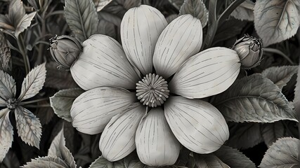 close up of black and white flower - Powered by Adobe