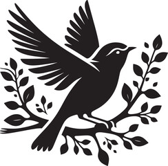 Obraz premium Birds on the branch of a tree clipart silhouette in black colour. Dove Vector illustration template for tattoo or laser cutting.