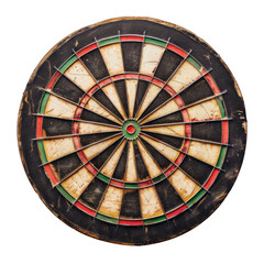 An old wooden dartboard without numbers, transparent or isolated on white background