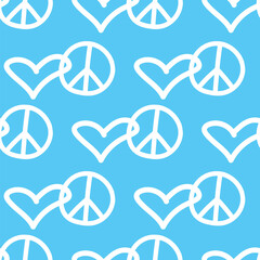 Peace and love - vector seamless pattern with international symbol of pacifism, disarmament, world peace in simple doodle flat style.