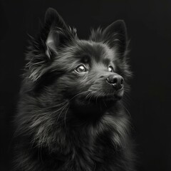 Black and white illustration with an animal - dog, Icelandic Sheepdog. 8K resolution.