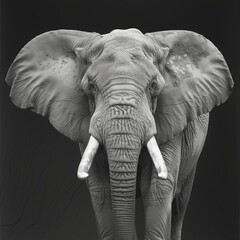 Black and white illustration with an animal - elephant. 8K resolution.