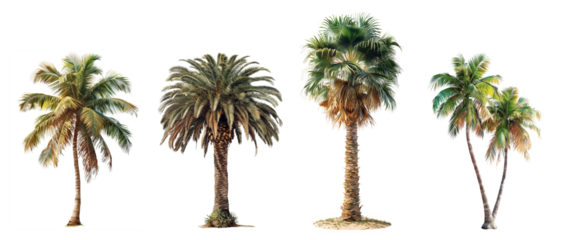 Palm tree set isolated on transparent background. Generative AI