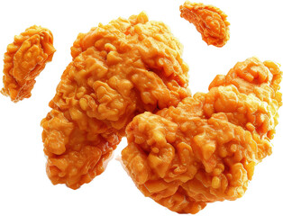 A close up of three pieces of fried chicken. The chicken is golden brown and crispy. The image has a warm and inviting mood, making it look delicious and tempting