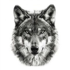 Black and white illustration with an animal - wolf. 8K resolution.