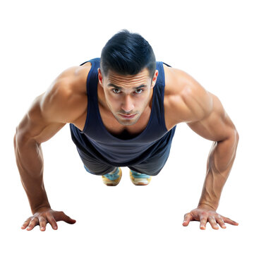 A fit man executes push-ups, showcasing strength and concentration