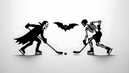 Obraz premium Halloween Collection Ghost characters playing hockey