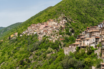 Fototapeta na wymiar Panoramic view of Ascrea, beautiful village near the Turano Lake, in the province of Rieti, Lazio, Italy.