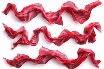 Cut out set of red fluttering ribbons. Generative Ai