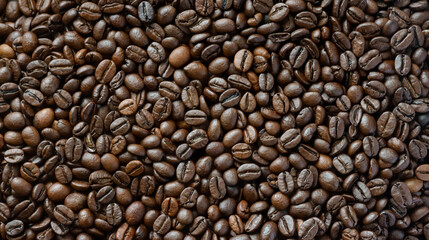 Vintage, widescreen background made of roasted coffee beans.