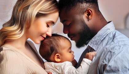 Obraz premium A serene portrait of parents with their happy, peaceful, and calm baby
