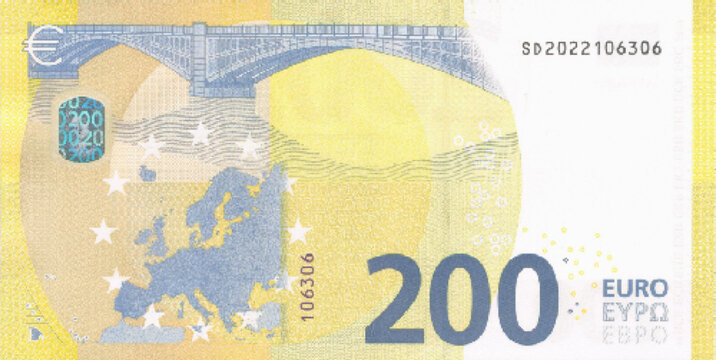 Vector reverse of high polygonal pixel mosaic 200 euro European Union banknote. Flyer or game money. Part 2