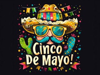Cinco de mayo poster with a cactus and sunglasses.