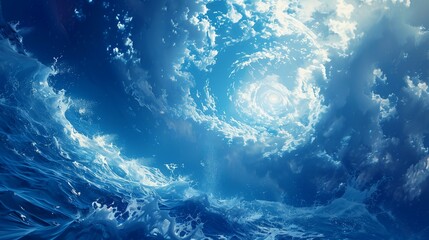 Abstract background with blue water wave and glowing particles, sea or ocean concept,web banner.