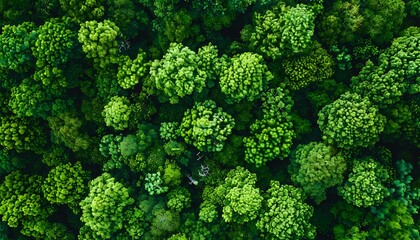 Naklejka premium Aerial Top View of Green Trees in Forest - Drone Perspective of Nature's Carbon Capture