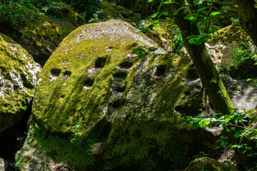 Beautiful natural landscape with traces of ancient civilizations in the Chia Waterfall Park, in the Province of Viterbo, Lazio, Italy.