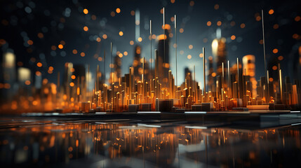 Obraz premium In The Style of Dark Gold and Orange Cityscape Miniature Abstraction on Defocused Background