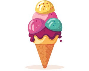 Vector of an ice cream cone with three scoops, colorful and playful, perfect for summer themes