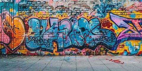 A colorful graffiti covered brick wall.