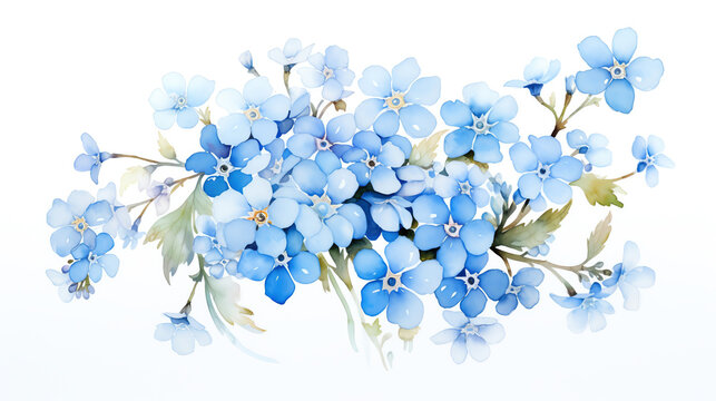 A delicate watercolor artwork capturing the gentle beauty of a cluster of forgetmenot flowers
