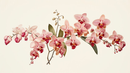 A detailed botanical illustration showcasing the intricate beauty of a blooming orchid