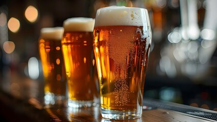 Raise a Toast to International Beer Day with Refreshing Glasses of Beer at the Bar. Concept International Beer Day, Beer Celebration, Bar Event, Cheers with Beer