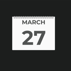 March 27 calendar reminder. 27 March daily calendar icon template. Calendar 27 March icon Design template. Vector illustration
